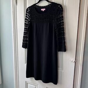 Lilly Pulitzer Mini Dress Womens Medium Black Merino Wool Crochet Boho Open Knit